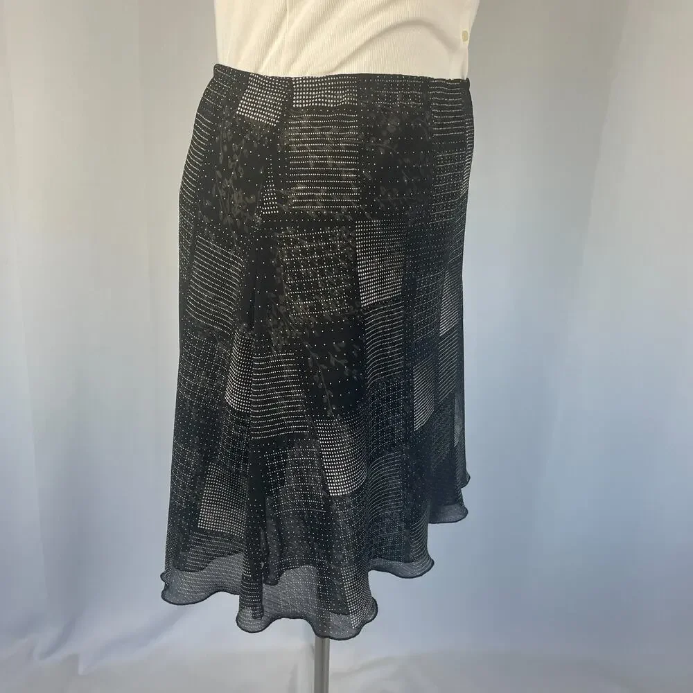 Reversible Midi Skirt Large Black Floral Geo Layered Chiffon Y2K Fairy Whimsy